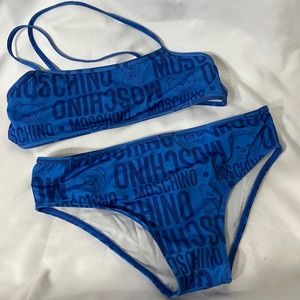 Girls Blue MOSCHINO Bikini Swimwear Logo Teddy Bear Summer Beach